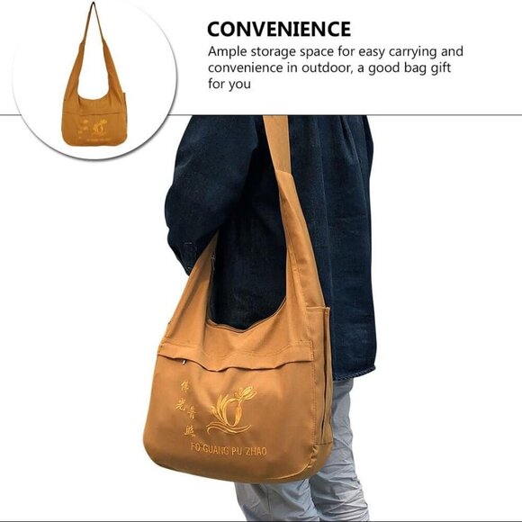 Crossbody Monk Bag: Thai Monk Buddha Crossbody Buddhist Canvas Sling Bag for Tem - Picture 3 of 9